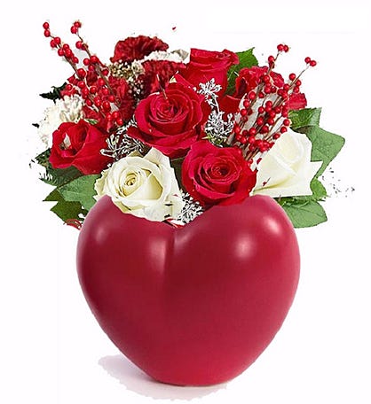 Red Heart Vase With Soap Flowers